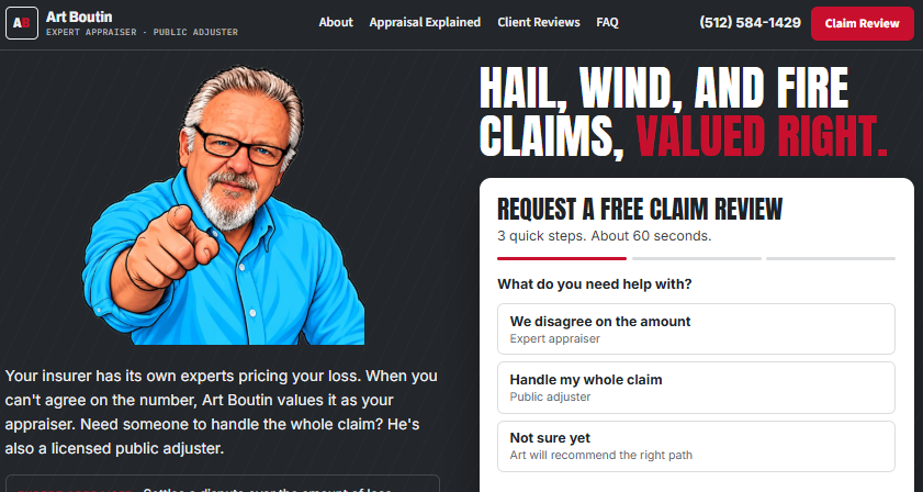 Homepage of the Art Boutin website
