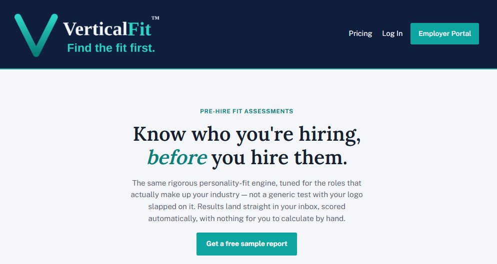 Homepage of the VerticalFit website